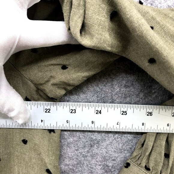 Zara Long Sleeve Blouse Womens S Olive Green High Neck Keyhole Swiss Dot - Picture 4 of 9